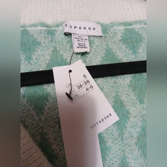 Asos Topshop knitted diamond cardi in ivory and green Size 4-6 - Picture 12 of 13